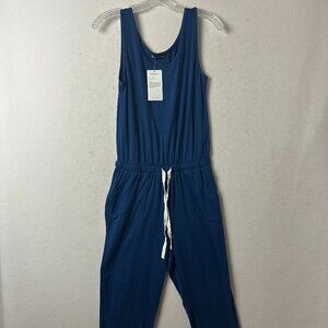 Pretty Garden Jumpsuit‎ sz S Sleeveless Drawstring elastic Waist baggy blue NWT